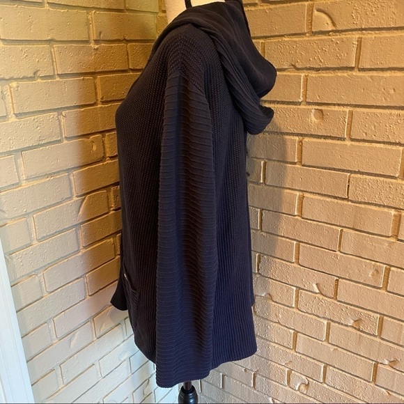 Margaret Winters Navy Tunic Cardigan Sweater  Button Artsy Boho Hooded Medium - Picture 4 of 10